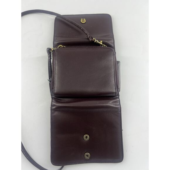 Vintage Etienne Aigner Crossbody Shoulder Bag Brown Leather Antique Brass Small - Picture 7 of 11